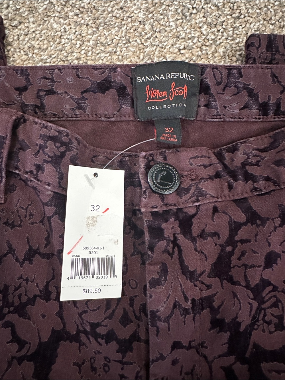 Banana Republic Plum Jacquard Button-Front Pants